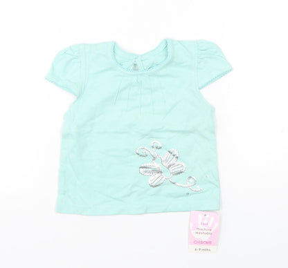 Cherokee Girls Green  Cotton Basic T-Shirt Size 6-9 Months Round Neck Pullover