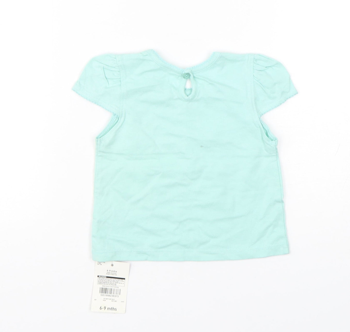 Cherokee Girls Green  Cotton Basic T-Shirt Size 6-9 Months Round Neck Pullover
