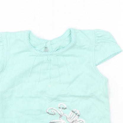 Cherokee Girls Green  Cotton Basic T-Shirt Size 6-9 Months Round Neck Pullover