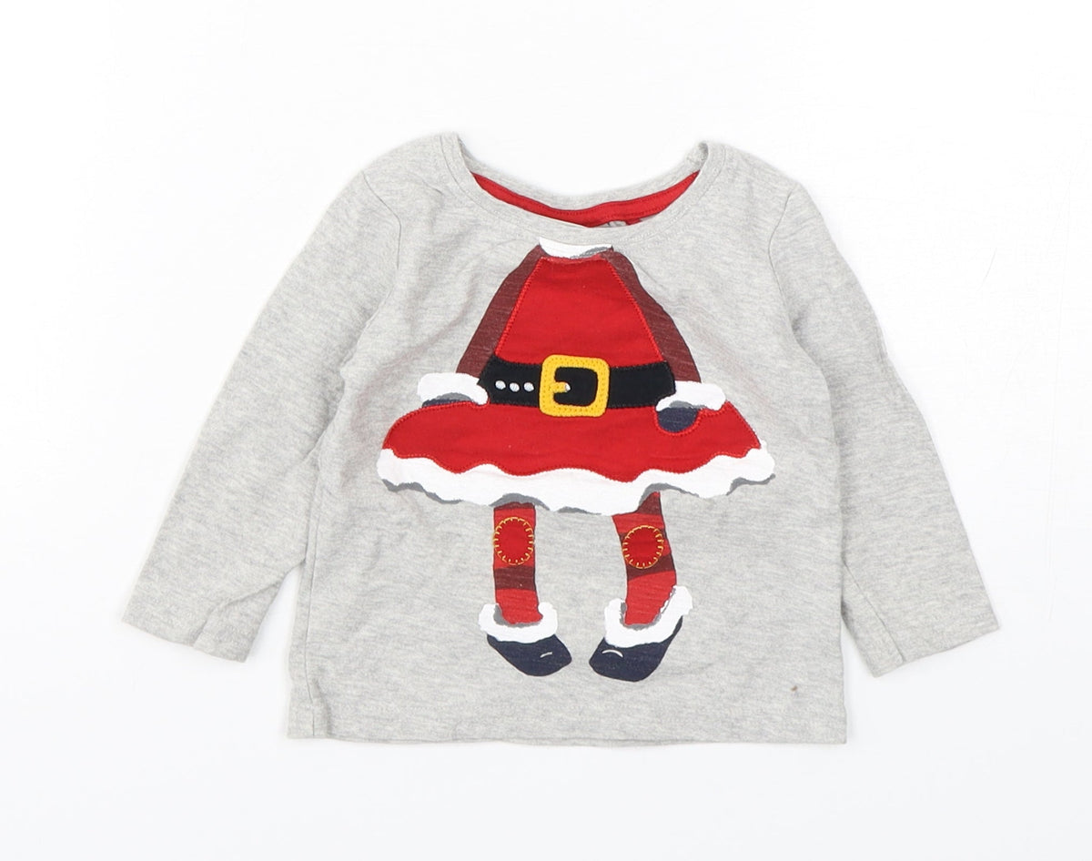 Additional front view of Next boys’ grey cotton basic t-shirt, size 3-6, months round neck pullover - christmas