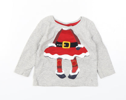 Additional front view of Next boys’ grey cotton basic t-shirt, size 3-6, months round neck pullover - christmas