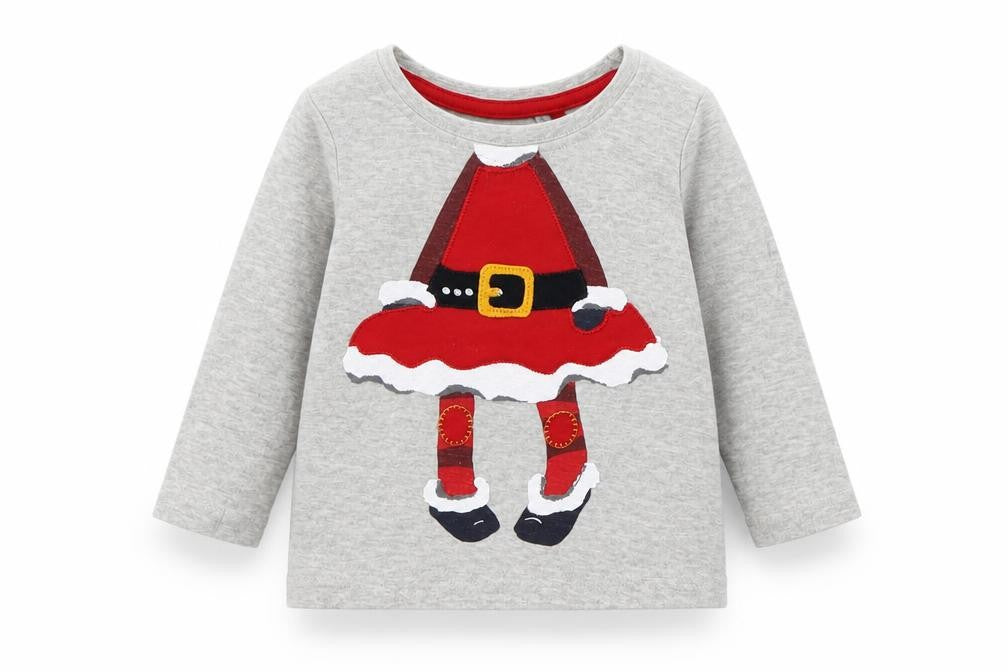 Front view of Next boys’ grey cotton basic t-shirt, size 3-6, months round neck pullover - christmas