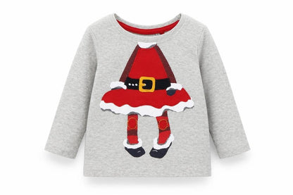 Front view of Next boys’ grey cotton basic t-shirt, size 3-6, months round neck pullover - christmas