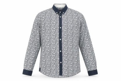 Mens UK Size S Retro Fire Grey  Button-Up Long Sleeve Casual Shirt