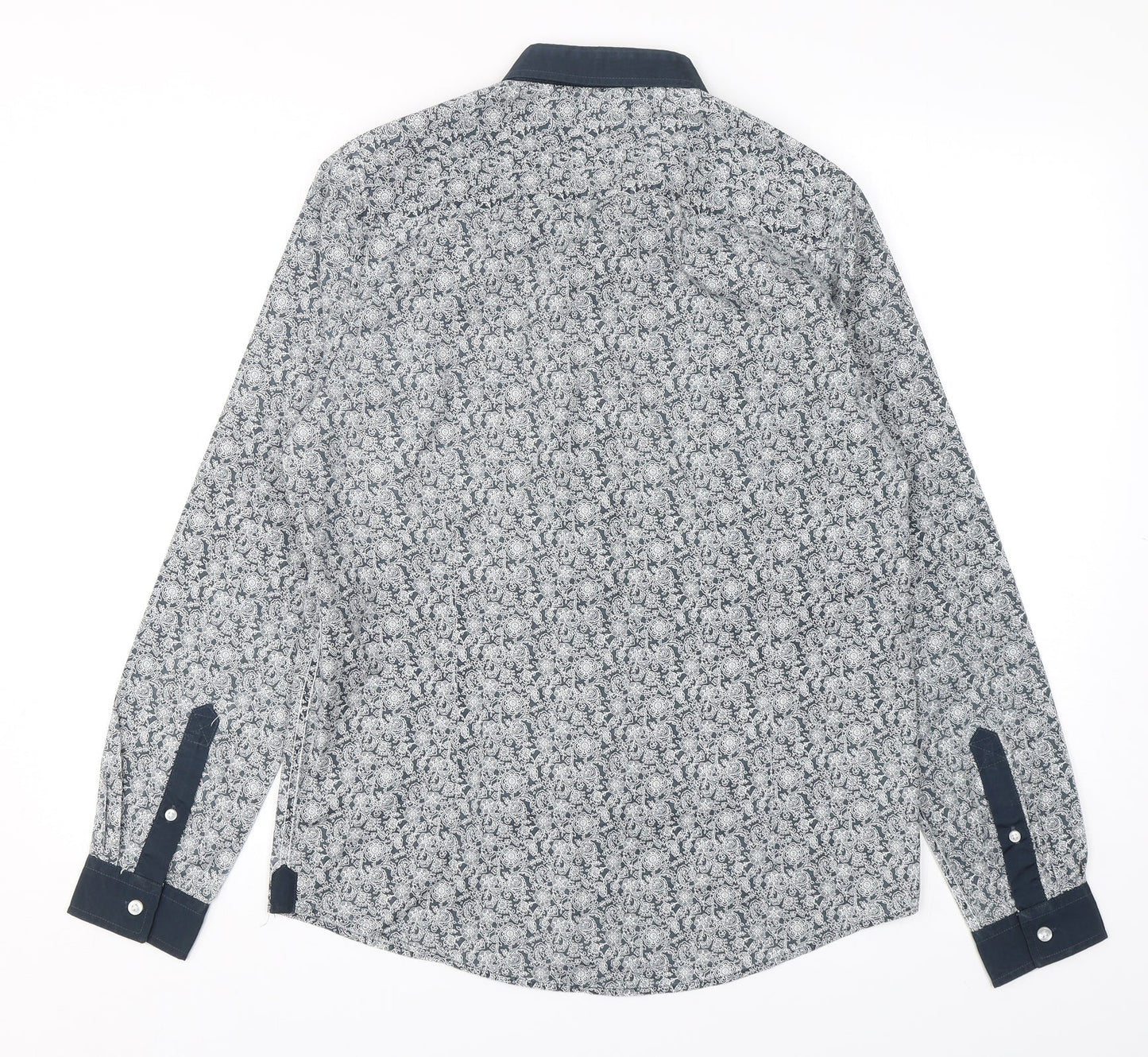 Retro Fire Mens Grey Paisley Polyester  Button-Up Size S Collared Button