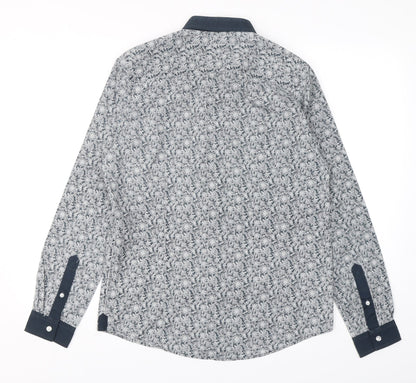 Retro Fire Mens Grey Paisley Polyester  Button-Up Size S Collared Button