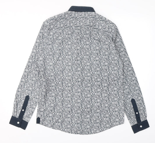 Retro Fire Mens Grey Paisley Polyester  Button-Up Size S Collared Button