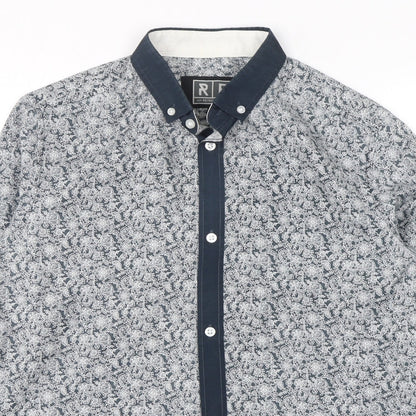 Retro Fire Mens Grey Paisley Polyester  Button-Up Size S Collared Button