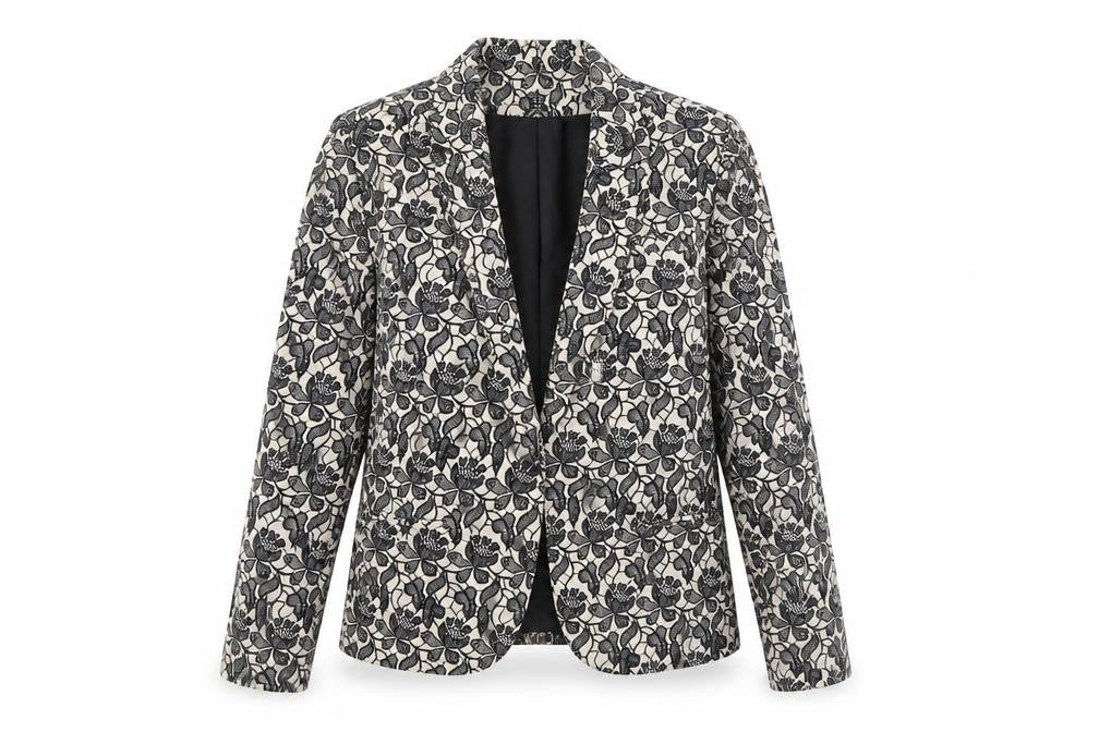 Front view of Topshop women’s multicoloured floral cotton jacket blazer, size UK 8