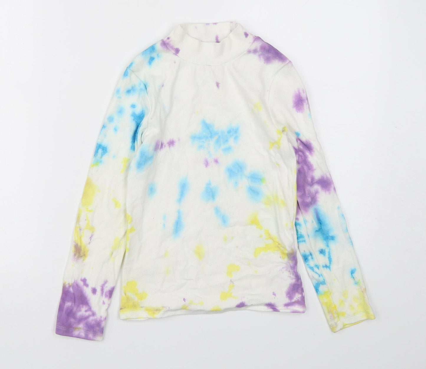 NEXT Girls Multicoloured Geometric Cotton Basic T-Shirt Size 9 Years Mock Neck Pullover - Tie dye