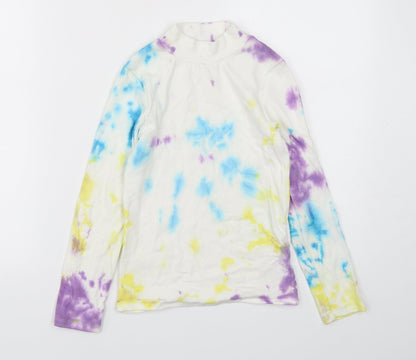 NEXT Girls Multicoloured Geometric Cotton Basic T-Shirt Size 9 Years Mock Neck Pullover - Tie dye