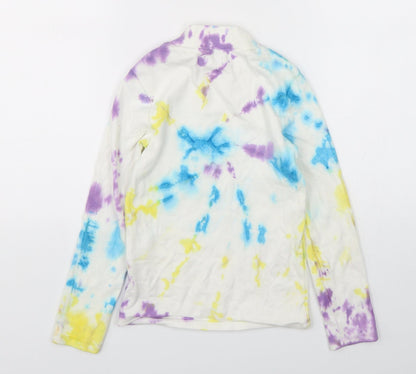 NEXT Girls Multicoloured Geometric Cotton Basic T-Shirt Size 9 Years Mock Neck Pullover - Tie dye