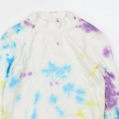 NEXT Girls Multicoloured Geometric Cotton Basic T-Shirt Size 9 Years Mock Neck Pullover - Tie dye