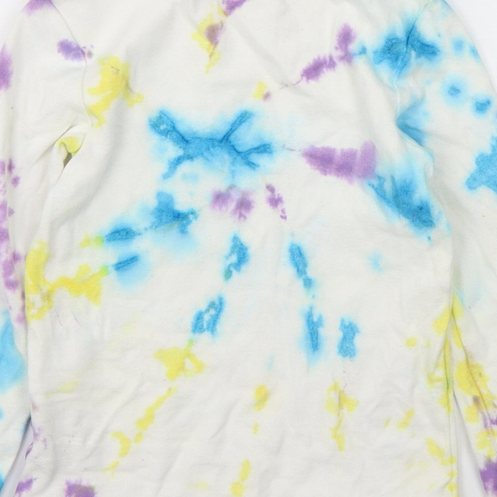 NEXT Girls Multicoloured Geometric Cotton Basic T-Shirt Size 9 Years Mock Neck Pullover - Tie dye