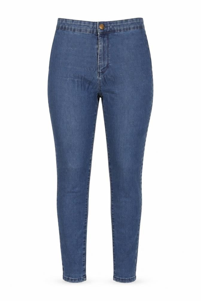 Front view of Denim CO women’s blue cotton skinny jeans, size UK 12, 29-inch leg regular