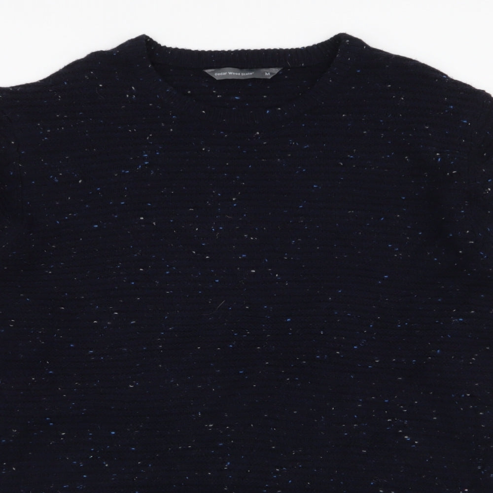 Cedar Wood State Mens Blue Round Neck  Acrylic Pullover Jumper Size M