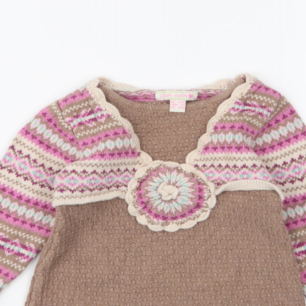 Jillian's Closet  Girls Multicoloured Fair Isle 100% Cotton A-Line  Size 24 Months  Round Neck Pullover