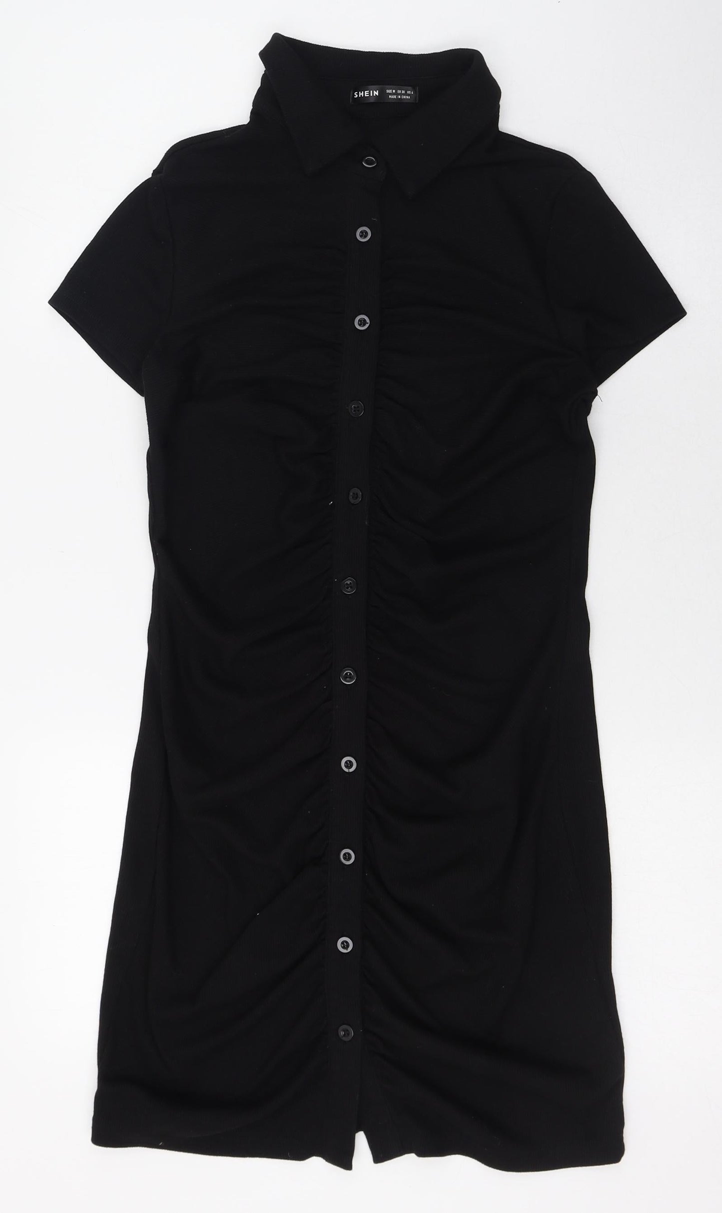 SheIn Womens Black  Polyester Shirt Dress  Size 8  Collared  - Ribbed