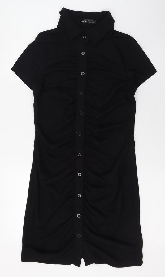 SheIn Womens Black  Polyester Shirt Dress  Size 8  Collared  - Ribbed