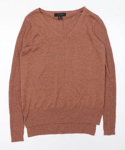 Primark Womens Brown V-Neck  Acrylic Pullover Jumper Size 6   - Ribbed sleeves