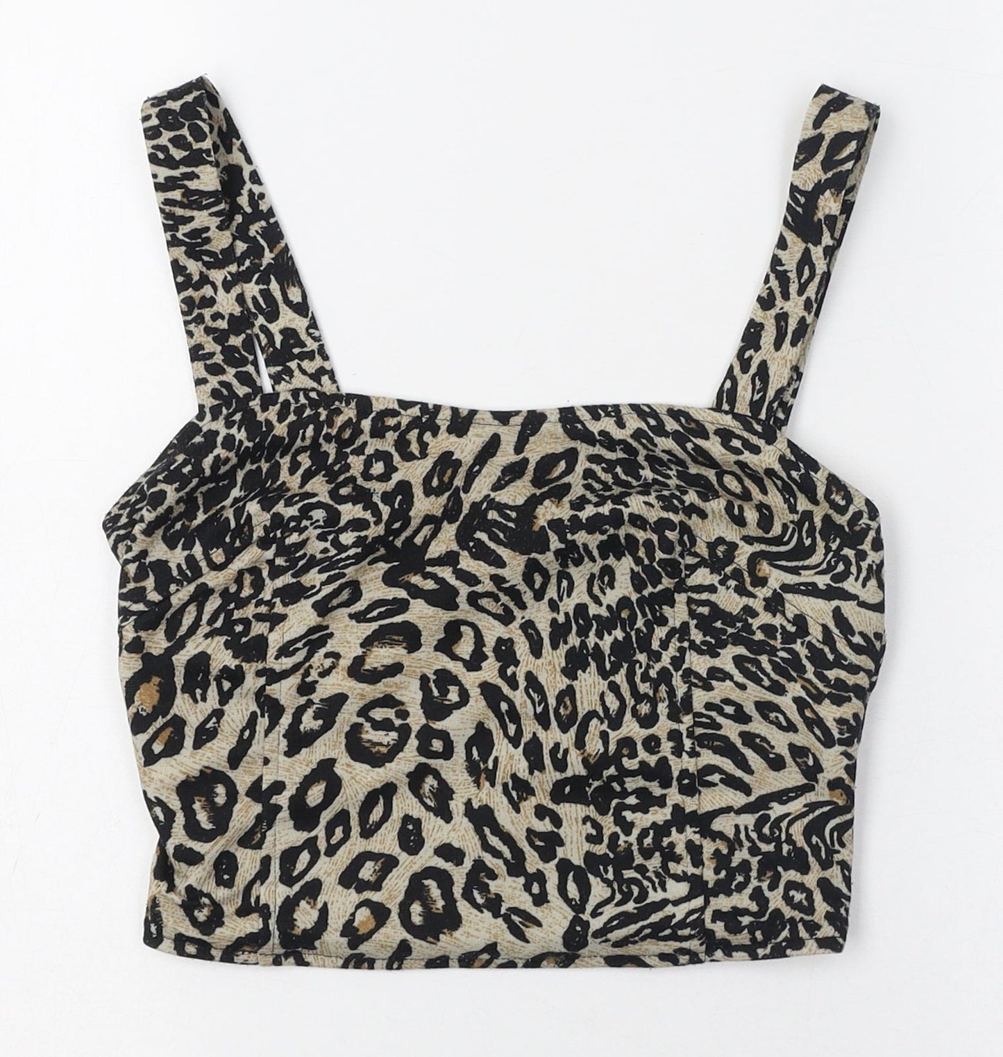 Cotton On Womens Black Animal Print Polyester Cropped Tank Size XS Square Neck - Cut out back