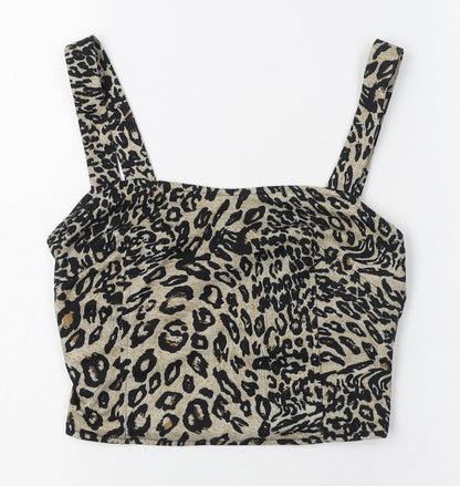 Cotton On Womens Black Animal Print Polyester Cropped Tank Size XS Square Neck - Cut out back