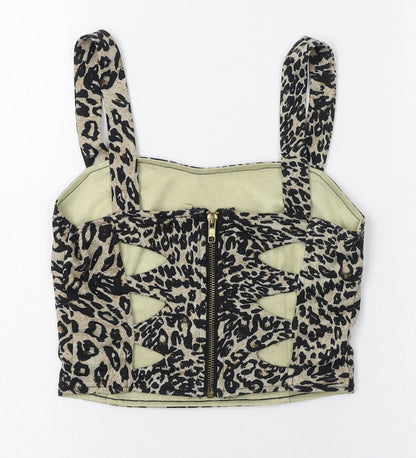 Cotton On Womens Black Animal Print Polyester Cropped Tank Size XS Square Neck - Cut out back