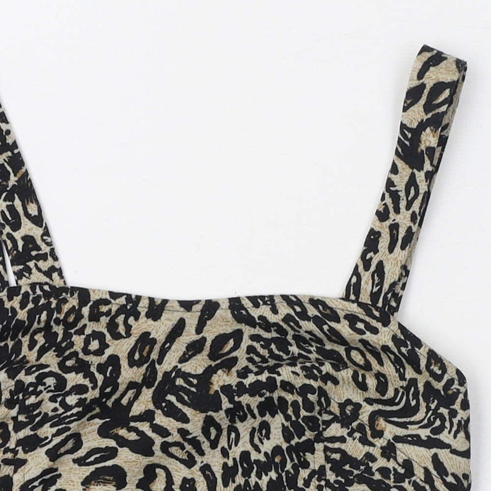 Cotton On Womens Black Animal Print Polyester Cropped Tank Size XS Square Neck - Cut out back