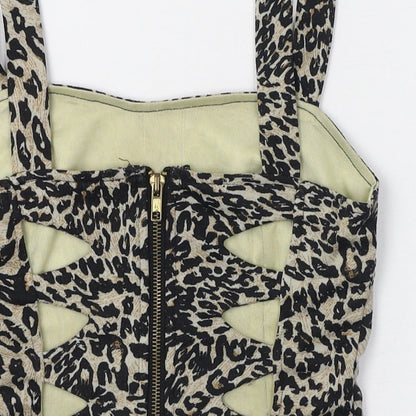 Cotton On Womens Black Animal Print Polyester Cropped Tank Size XS Square Neck - Cut out back