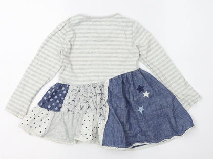 NEXT Girls Grey Patchwork Cotton Skater Dress  Size 2-3 Years  Round Neck Pullover