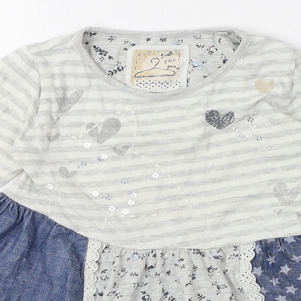 NEXT Girls Grey Patchwork Cotton Skater Dress  Size 2-3 Years  Round Neck Pullover