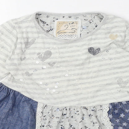 NEXT Girls Grey Patchwork Cotton Skater Dress  Size 2-3 Years  Round Neck Pullover