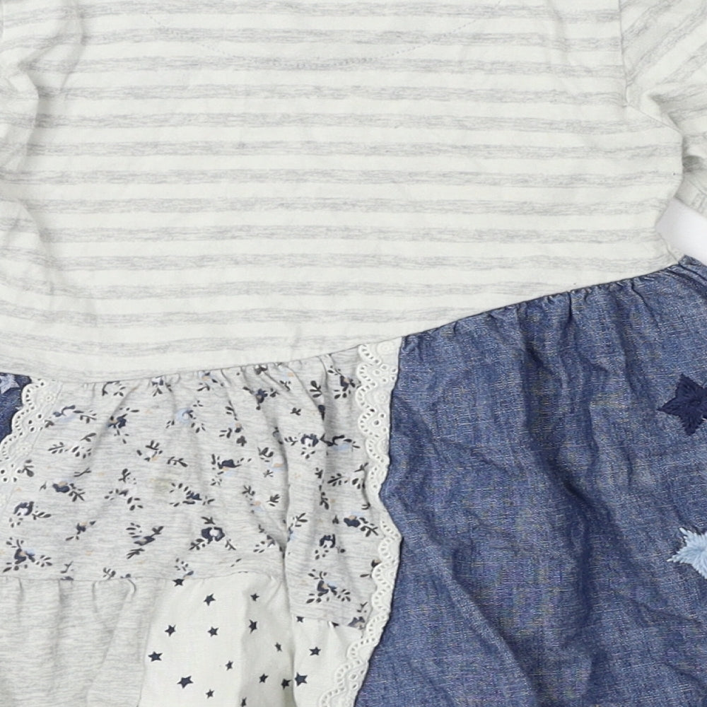 NEXT Girls Grey Patchwork Cotton Skater Dress  Size 2-3 Years  Round Neck Pullover