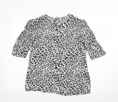 Papaya Womens White Animal Print Viscose Basic Blouse Size 8 Round Neck