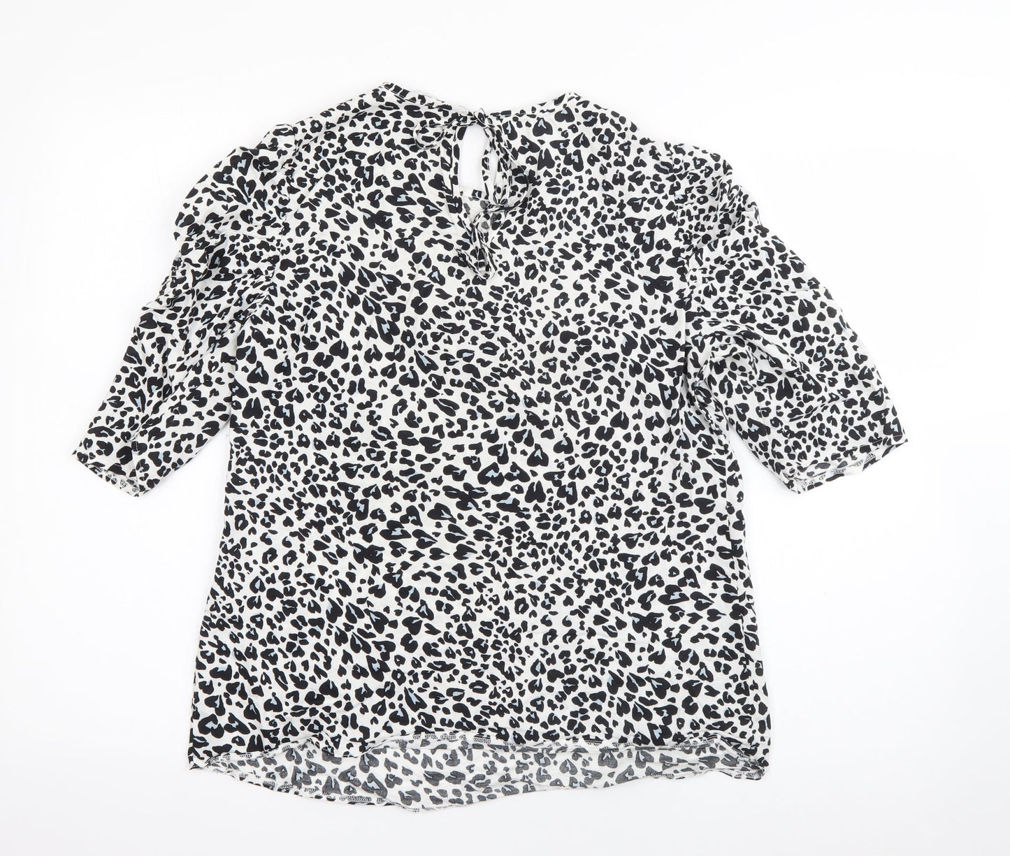 Papaya Womens White Animal Print Viscose Basic Blouse Size 8 Round Neck