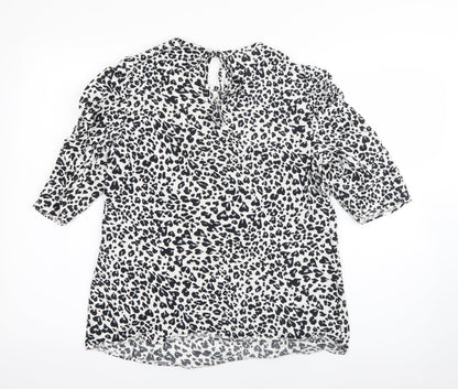 Papaya Womens White Animal Print Viscose Basic Blouse Size 8 Round Neck