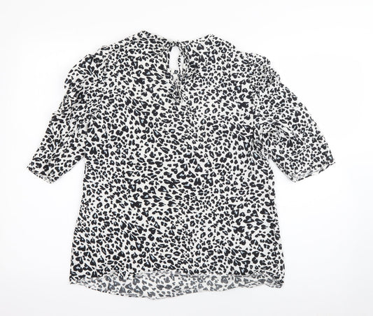 Papaya Womens White Animal Print Viscose Basic Blouse Size 8 Round Neck