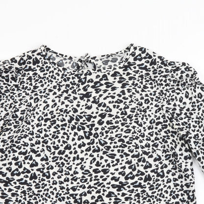 Papaya Womens White Animal Print Viscose Basic Blouse Size 8 Round Neck