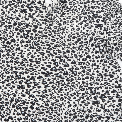 Papaya Womens White Animal Print Viscose Basic Blouse Size 8 Round Neck