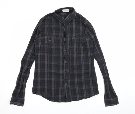 Tortured Genius  Mens Green Plaid Cotton  Button-Up Size S Collared Button