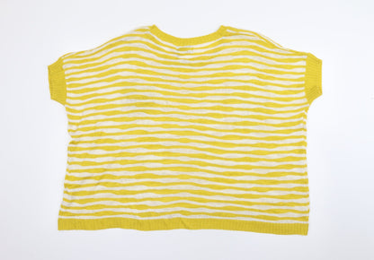 Katsumi Womens Yellow Crew Neck Striped Acrylic Pullover Jumper Size M