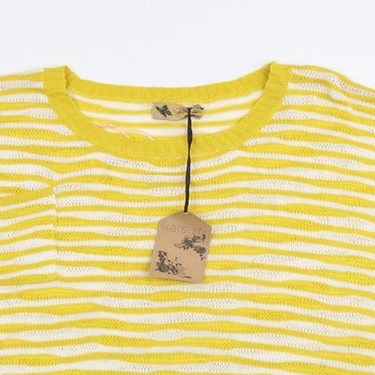 Katsumi Womens Yellow Crew Neck Striped Acrylic Pullover Jumper Size M