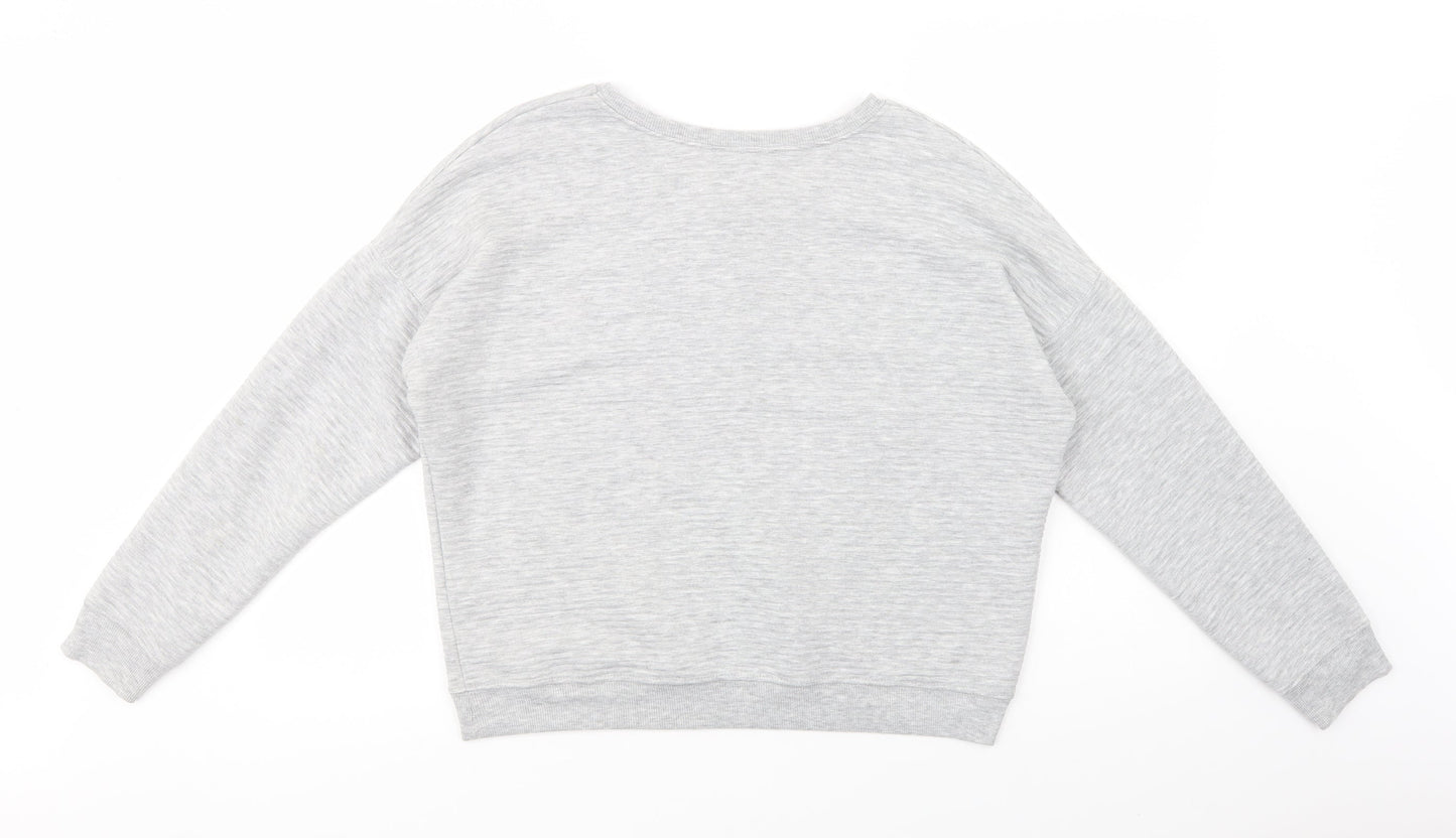 New Look Womens Grey Striped Polyacrylate Fibre Pullover Sweatshirt Size 14  Pullover