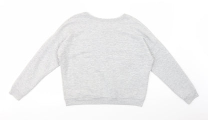New Look Womens Grey Striped Polyacrylate Fibre Pullover Sweatshirt Size 14  Pullover