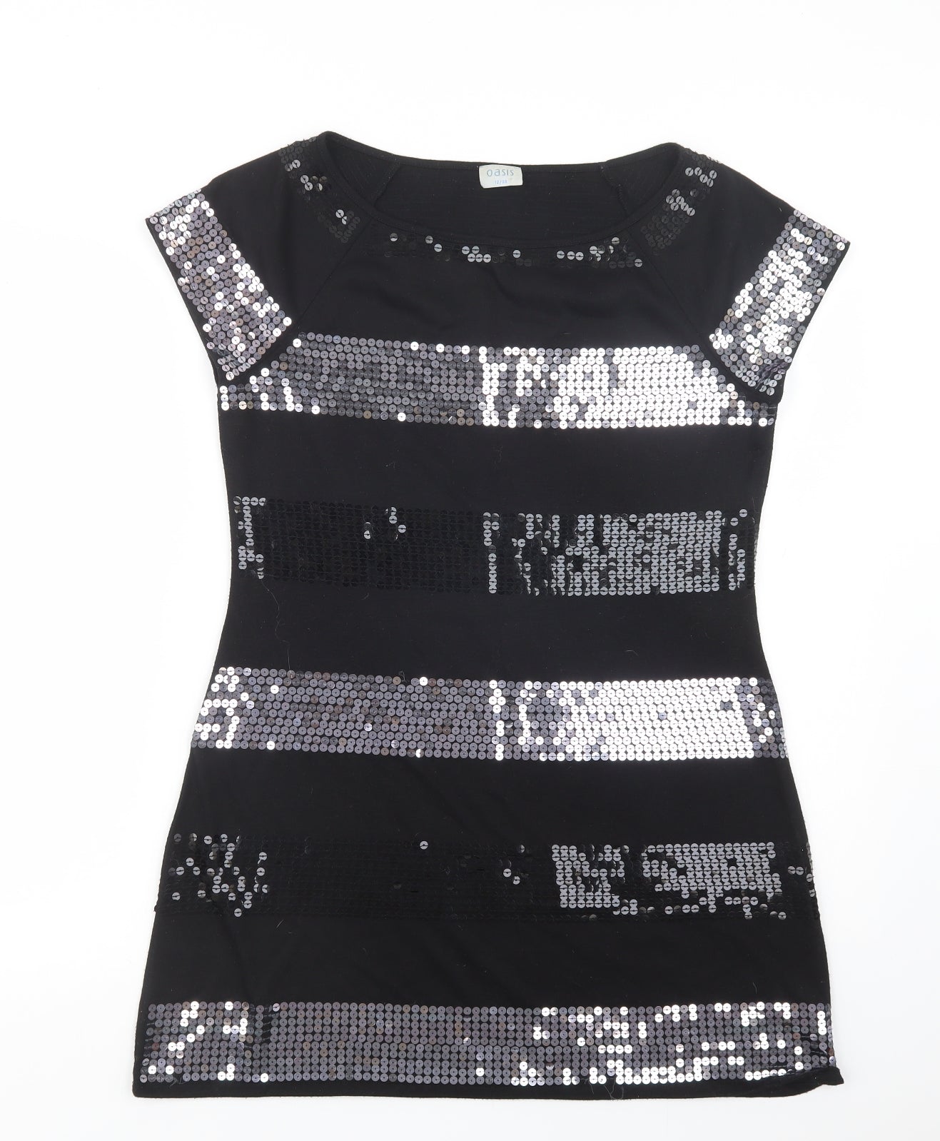 Oasis Womens Black Striped Polyester Shift  Size 12  Round Neck Pullover