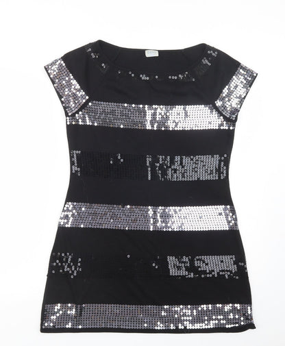 Oasis Womens Black Striped Polyester Shift  Size 12  Round Neck Pullover