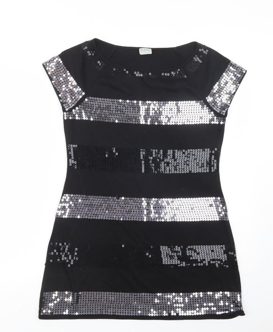 Oasis Womens Black Striped Polyester Shift  Size 12  Round Neck Pullover