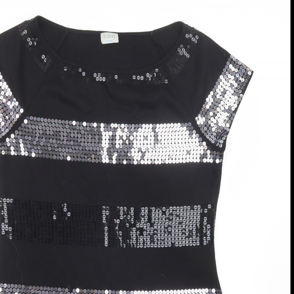 Oasis Womens Black Striped Polyester Shift  Size 12  Round Neck Pullover