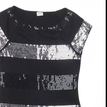 Oasis Womens Black Striped Polyester Shift  Size 12  Round Neck Pullover