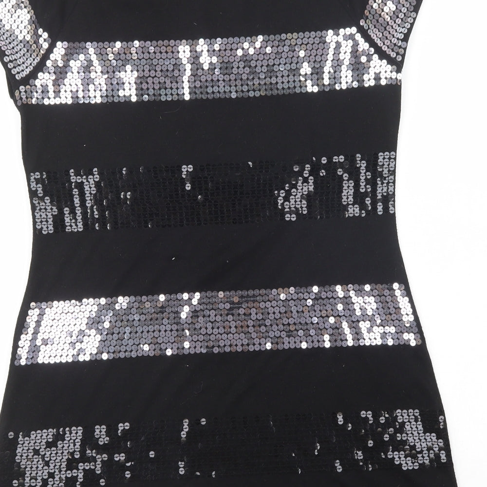 Oasis Womens Black Striped Polyester Shift  Size 12  Round Neck Pullover